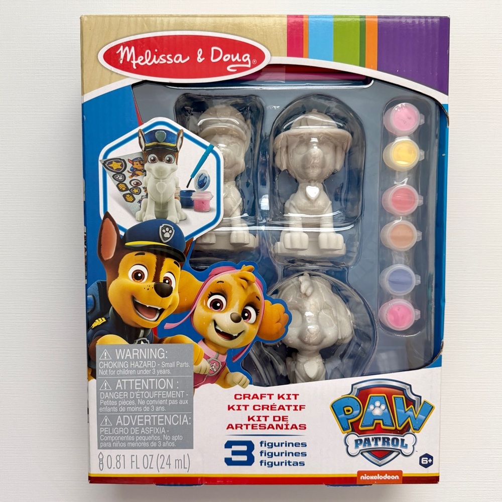 NIB Melissa & Doug PAW Patrol Paintable Figures Set - Chase, Marshall & Skye